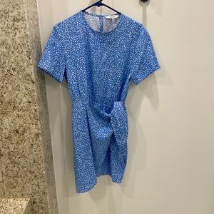 & Other Stories faux wrap blue polka dress